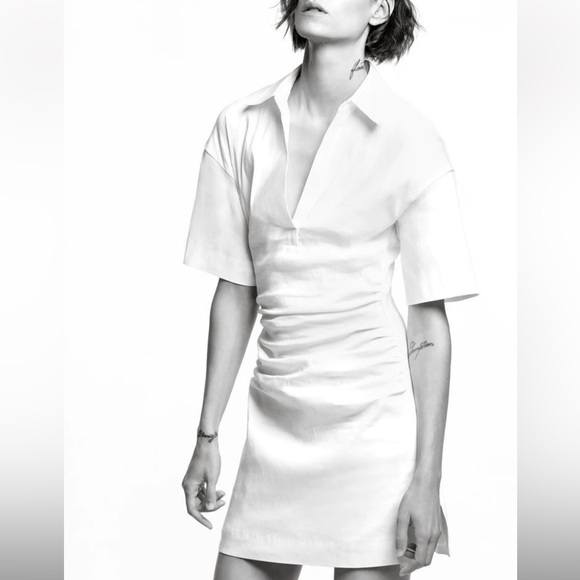 Zara white mini dress with ruching on sides - Picture 3 of 8